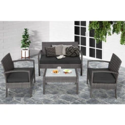 Casaria Set Lounge In Polirattan Cuscini 5cm Resistente Agli Agenti Atmosferici Mobili Da Giardino Balcone Grigio -Giardino di Lusso 34726816 3