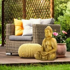 Relaxdays Buddha, Figura Da Giardino, Resistente Alle Intemperie, Buddha Seduto, Poliresina, HBT: 70x45x35 Cm, Dorata -Giardino di Lusso 34735704 5