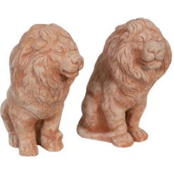 Coppia Di Leoni Decorativi In Terracotta Leone Decorativo 35x18x34 Cm Soprammobili Per La Casa -Giardino di Lusso 35649363 3