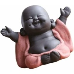 SOEKAVIA Statua Del Buddha Che Ride In Ceramica Maitreya - Decorazione Del Tè - Piccolo Monaco - Accessori Per La Decorazione (stile Sorriso Felice, Arancione) -Giardino di Lusso 36224490 2