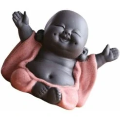 SOEKAVIA Statua Del Buddha Che Ride In Ceramica Maitreya - Decorazione Del Tè - Piccolo Monaco - Accessori Per La Decorazione (stile Sorriso Felice, Arancione) -Giardino di Lusso 36224490 3