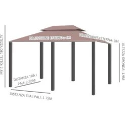 Outsunny Gazebo In Acciaio Con Doppio Tetto E Tende Impermeabili Color Cachi 4 X 3 M -Giardino di Lusso 36778153 3