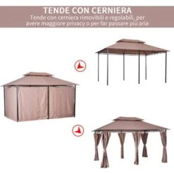 Outsunny Gazebo In Acciaio Con Doppio Tetto E Tende Impermeabili Color Cachi 4 X 3 M -Giardino di Lusso 36778153 4