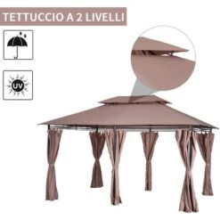 Outsunny Gazebo In Acciaio Con Doppio Tetto E Tende Impermeabili Color Cachi 4 X 3 M -Giardino di Lusso 36778153 5