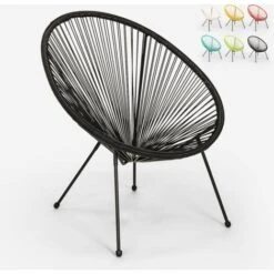 Sedia Poltrona Interno E Giardino Stile Acapulco Spaghetti Design Moderno Sunflower Colore: Nero