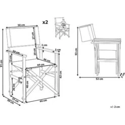 Set Di 2 Sedie Da Regista In Legno Scuro Di Acacia E Grigio Pieghevoli Cine -Giardino di Lusso 38609328 3