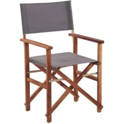 Set Di 2 Sedie Da Regista In Legno Scuro Di Acacia E Grigio Pieghevoli Cine -Giardino di Lusso 38609328 4