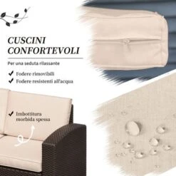 Outsunny Divano A 3 Posti In PE Rattan Con Cuscini, 199 X 71 X 75cm Marrone -Giardino di Lusso 3993897 5