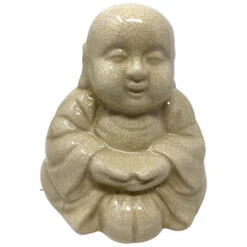 Statua Buddha Soprammobile Decorazione Casa Statuetta Portafortuna In Ceramica Beige