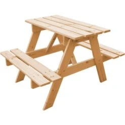 Tavolo Da Picnic Per Bambini In Legno L81xL60xA50 Cm - Gruppo Tavolo Con Panche- Timbela M012