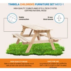 Tavolo Da Picnic Per Bambini In Legno L81xL60xA50 Cm - Gruppo Tavolo Con Panche- Timbela M012 -Giardino di Lusso 42249425 5