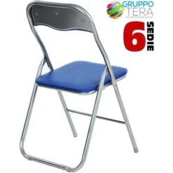Set 6 Pezzi Sedie Imbottite Pieghevoli Colore BLU Struttura Silver Sedia Metal -Giardino di Lusso 4296518 5