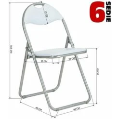 Set 6 Pezzi Sedie Imbottite Pieghevoli Colore Sedia Bianco Struttura Silver -Giardino di Lusso 4296519 4