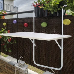 Tavolo Da Balcone Sospeso Pieghevole Circa 60x40 Cm Tavolo Pieghevole Da Parete Tavolo Sospeso, Verniciato A Polvere Bianco, Struttura In Acciaio, Giardino -Giardino di Lusso 44556292 2
