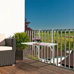 Tavolo Da Balcone Sospeso Pieghevole Circa 60x40 Cm Tavolo Pieghevole Da Parete Tavolo Sospeso, Verniciato A Polvere Bianco, Struttura In Acciaio, Giardino -Giardino di Lusso 44556292 5