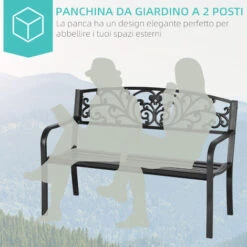 Outsunny Panchina Da Giardino In Metallo Con Schienale Decorato, 127x60x87cm - Nero -Giardino di Lusso 49919288 4