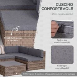 Outsunny Salotto Da Giardino In Rattan Da 7 Pezzi Con Tavolino E Divano Modulabile Con Cuscini, Grigio -Giardino di Lusso 50213097 5