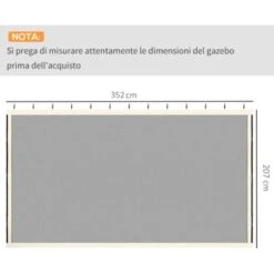 Outsunny Zanzariera Per Gazebo Tende Di Ricambio Universale Con Cerniere, 352x207cm - Nero/Beige -Giardino di Lusso 51074331 3