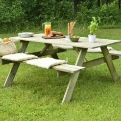 Tavolo Picnic In Legno Trattato Gardiun Solido 28 Mm Con Panca 177x151x77 Cm 6/8 Persone -Giardino di Lusso 51745553 3
