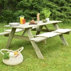 Tavolo Picnic In Legno Trattato Gardiun Solido 28 Mm Con Panca 177x151x77 Cm 6/8 Persone -Giardino di Lusso 51745553 4