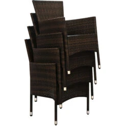 Poly Rattan Set 8 Sedie Impilabili + Tavolo Con Ciscini Di 7cm Copritavolo In Vetro Satinato Set Di Sedie E Tavolo Set Di Mobili Da Giardino Set Marrone -Giardino di Lusso 51758568 4