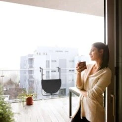 Relaxdays Tavolino Pieghevole Per Balcone, Salvaspazio, Tavolo Da Appendere Ringhiera, PxL: 60x40 Cm, Simil Rattan, Nero -Giardino di Lusso 51969158 3