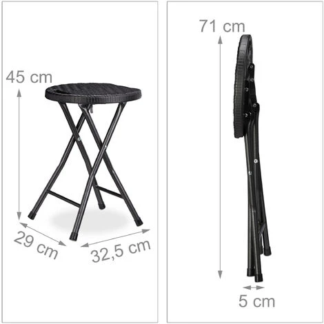 Relaxdays Sgabello Pieghevole BASTIAN, Forma Rotonda, Effetto Rattan, Resistente, HxLxP 45x32,5x29 Cm, Nero 6 Relaxdays Sgabello Pieghevole BASTIAN, Forma Rotonda, Effetto Rattan, Resistente, HxLxP 45x32,5x29 Cm, Nero - immagine 4