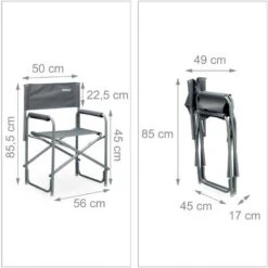 Relaxdays Sedia Da Regista Pieghevole Logo Da Campeggio Giardino Festival Pesca Max 120 Kg HxLxP: 85,5x56x45cm Grigio -Giardino di Lusso 51969884 4