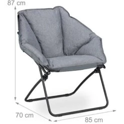 Relaxdays Moon Chair XXL, Sedia Pieghevole Da Campeggio, Interno&Esterno, Imbottita, 100 Kg, HLP 87x85x70 Cm, Grigio -Giardino di Lusso 51973797 4