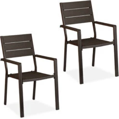 Relaxdays Set Di 2 Sedie Da Giardino, Effetto Legno, Resistenti Alle Intemperie, In Plastica E Metallo, Stabili, Marrone