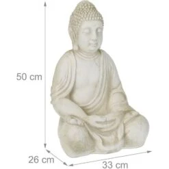 Relaxdays Buddha, Figura Da Giardino, Resistente Alle Intemperie, Buddha Seduto, Ossido Di Magnesio, 50x33x26 Cm, Crema -Giardino di Lusso 51984029 4