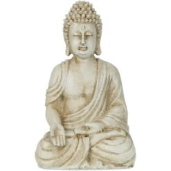 Relaxdays Buddha, Figura Da Giardino, Resistente Alle Intemperie, Buddha Seduto, Poliresina, HLP 30x18,5x12 Cm, Crema