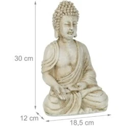Relaxdays Buddha, Figura Da Giardino, Resistente Alle Intemperie, Buddha Seduto, Poliresina, HLP 30x18,5x12 Cm, Crema -Giardino di Lusso 51984034 4