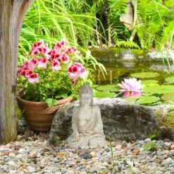 Relaxdays Buddha, Figura Da Giardino, Resistente Alle Intemperie, Buddha Seduto, Poliresina, HLP 30x18,5x12 Cm, Crema -Giardino di Lusso 51984034 5