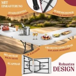 KESSER® Tavolo Da Buffet Tavolo Pieghevole In Plastica, 183x76 Cm Tavolo Da Campeggio Tavolo Per Feste Tavolo Pieghevole Tavolo Da Giardino Per Giardino, Terrazza E Balcone, Pieghevole Per 8 Persone I -Giardino di Lusso 52486207 4