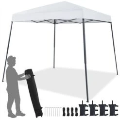 Yaheetech Gazebo Da Giardino 3x3 M Tenda A Una Spinta Con Borsa Sacchi Di Sabbia Per Patio/Veranda/Viaggio/Campeggio Bianco