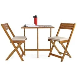 Set Tavolo E Sedie Da Giardino In Legno Di Acacia Richiudibile 2 Sedie Melzo -Giardino di Lusso 52940705 5