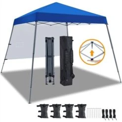 Yaheetech Gazebo Da Giardino 3x3 M Con Parete Tendone Pieghevole Impermeabile A Una Spinta Con Borsa Per Trasporto Per Patio/Veranda/Viaggio/Campeggio Blu