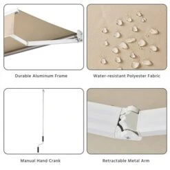 Yaheetech Tenda Da Sole A Bracci Estensibili Avvolgibile Da Esterno Balcone Finestra Porta Tettuccio Ristorante Tendalino A Scomparsa Manuale Resistente Ai Raggi UV 250 X 200 Cm/Beige -Giardino di Lusso 53056476 3