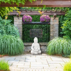 Relaxdays Statua Del Buddha Seduto, Figura Da Giardino Alta 50 Cm, Resistente Alle Intemperie E Gelo, Poliresina, Bianco -Giardino di Lusso 53442938 5