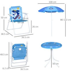 Outsunny Tavolo E Sedie Per Bambini Da Giardino Con Ombrellone Regolabile, Set 4 Pezzi, Età 3-6 Anni, Blu -Giardino di Lusso 53517125 3