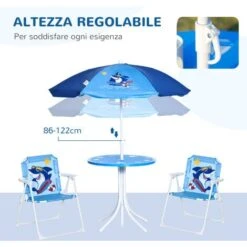 Outsunny Tavolo E Sedie Per Bambini Da Giardino Con Ombrellone Regolabile, Set 4 Pezzi, Età 3-6 Anni, Blu -Giardino di Lusso 53517125 4