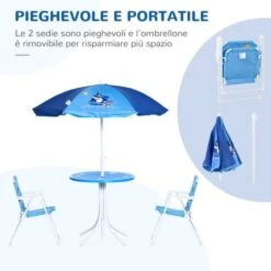 Outsunny Tavolo E Sedie Per Bambini Da Giardino Con Ombrellone Regolabile, Set 4 Pezzi, Età 3-6 Anni, Blu -Giardino di Lusso 53517125 5