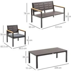 Outsunny Salotto Da Giardino Set 4 Pz Con Divano Da Esterno, Poltrone E Tavolino, Acciaio E Legno, Marrone -Giardino di Lusso 53517212 3