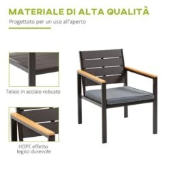 Outsunny Salotto Da Giardino Set 4 Pz Con Divano Da Esterno, Poltrone E Tavolino, Acciaio E Legno, Marrone -Giardino di Lusso 53517212 4