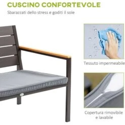 Outsunny Salotto Da Giardino Set 4 Pz Con Divano Da Esterno, Poltrone E Tavolino, Acciaio E Legno, Marrone -Giardino di Lusso 53517212 5