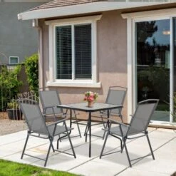 Outsunny Set Tavolo Con 4 Sedie Da Giardino Pieghevoli E Foro Per Ombrellone, Nero -Giardino di Lusso 53540733 2