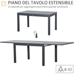 Outsunny Tavolo Da Giardino Allungabile Per 8-10 Persone Con Struttura In Alluminio, 135-270x90x75cm, Grigio -Giardino di Lusso 53540779 4