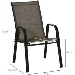 Outsunny Set 4 Pezzi Sedie Da Giardino Con Braccioli, Sedie Da Esterno Impilabili In Metallo E Tessuto Traspirante, Marrone -Giardino di Lusso 53540854 3