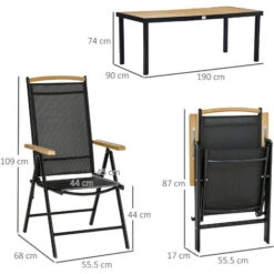 Outsunny Set 7Pz Tavolo Con Sedie Da Giardino Pieghevoli E Regolabili In Texteline, Nero -Giardino di Lusso 53540857 3